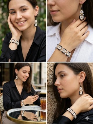 Conjunto Pulsera y Pendientes Hechos a Mano