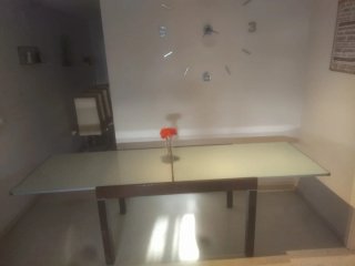 Mesa de comedor madera y cristal