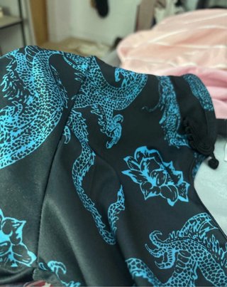 Vestido Qipao dragón azul y negro
