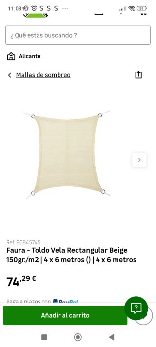 Toldo Vela Rectangular FAURA Beige 4x6m
