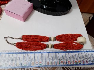 Collana vintage corallo e perle bianche