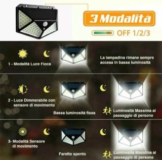 6 Faretti 100LED Pannello Solare Sensore Movimento