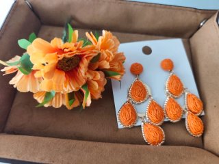 Pendientes Flamenca y Flores Naranja