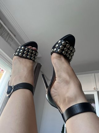 Sandalias Pinko Tacón Negro y Plata