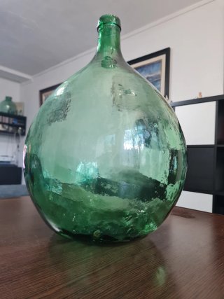 Damajuana ovalada vidrio verde soplado vintage 25L