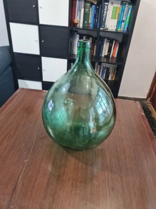 Damajuana ovalada vidrio verde soplado vintage 25L
