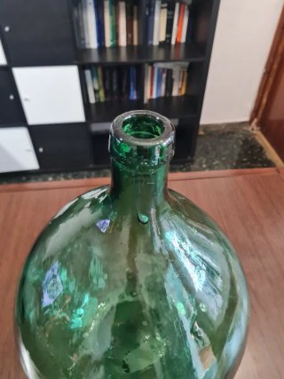 Damajuana ovalada vidrio verde soplado vintage 25L