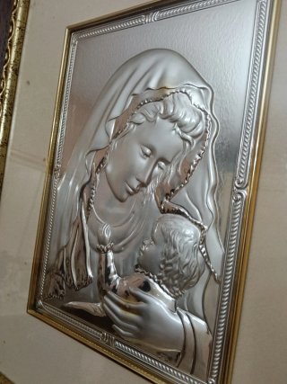 Capezzale Legno e Argento Madre con Bambino