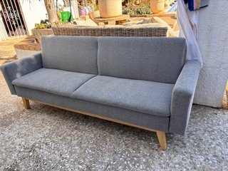 Sofá Cama Gris Tela y Madera