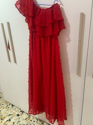 Abito lungo foderato rosso