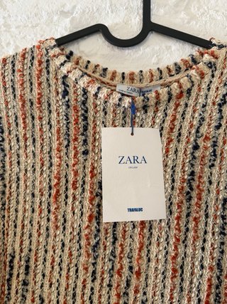 Vestido Zara Flecos Beige Multicolor Talla M