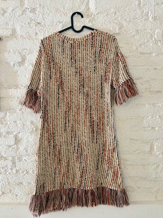 Vestido Zara Flecos Beige Multicolor Talla M
