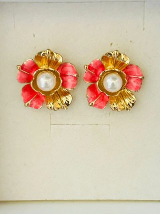 Orecchini donna vintage fiore perla oro rosa