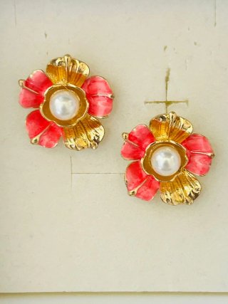 Orecchini donna vintage fiore perla oro rosa
