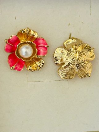 Orecchini donna vintage fiore perla oro rosa