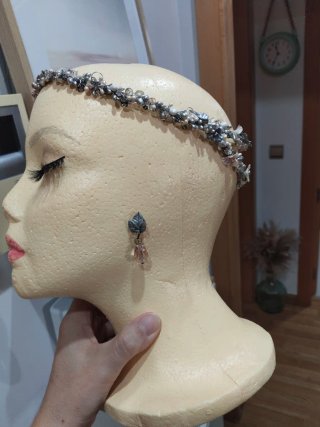 Conjunto Tocado y Pendientes Flores
