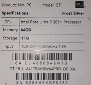 Mini PC Beelink GTI 15 Ultra i9-285H (64 GB RAM)