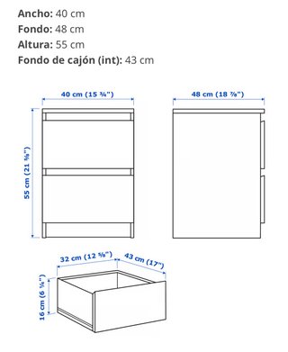 Cómoda Malm Ikea, Roble