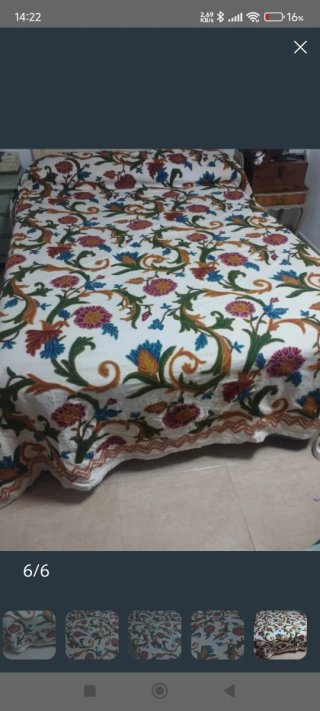 Colcha bordada a mano lana multicolor