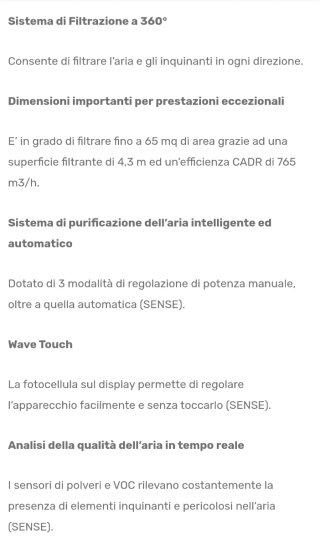 Sistema purificazione aria intelligente