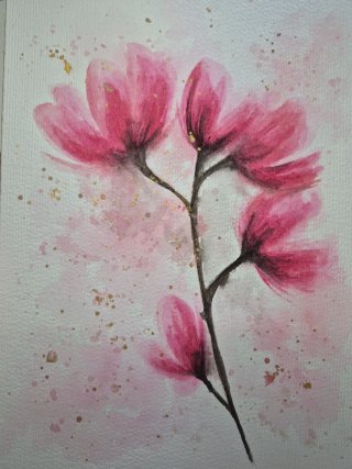 Dipinto fiori magnolia acquerello fatto a mano