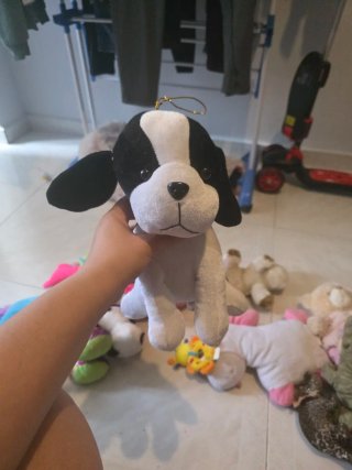 Peluche de perro marrón y blanco a 1 euro cada uno