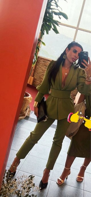 Conjunto verde blazer y pantalón