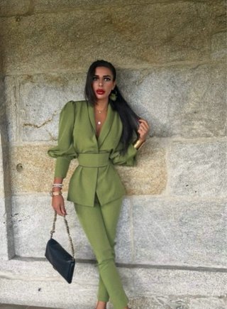 Conjunto verde blazer y pantalón