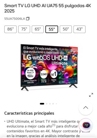 Smart TV LG UHD AI UA75 55 4K 2025