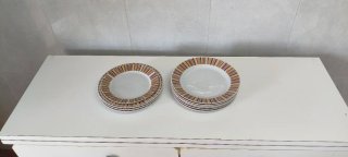 12 Platos Porcelana Diseño Rayas Multicolor