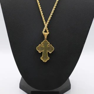 Colgante Cruz Oro y Zafiros Azules