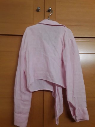 Camisa Zara Rosa Manga Larga Bolsillos