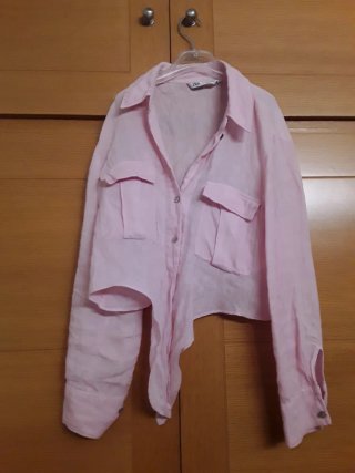 Camisa Zara Rosa Manga Larga Bolsillos