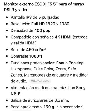 Monitor ESDDI F5 4K per fotocamere
