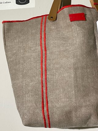 Bolso RFM Beige con Rayas Rojas