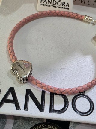 Pulsera Pandora  Trenzada Rosa 17cm + Charm