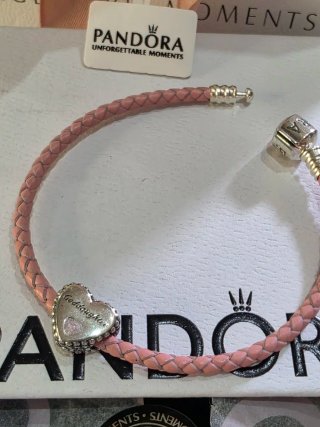 Pulsera Pandora  Trenzada Rosa 17cm + Charm
