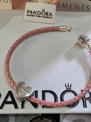 Pulsera Pandora  Trenzada Rosa 17cm + Charm