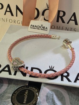 Pulsera Pandora  Trenzada Rosa 17cm + Charm