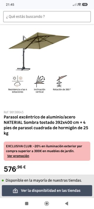 Sombrilla terraza 3x4m +funda + 4 pies de hormigón