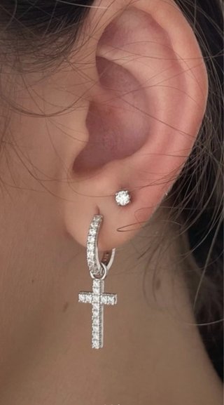 Pendientes Plata Aro Cruz Circonitas
