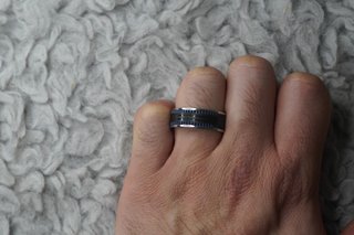 Anillo Plata Hombre Banda Negra y Azul