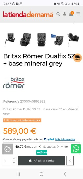 Silla Coche Britax Römer premium 360 0 a 15 meses