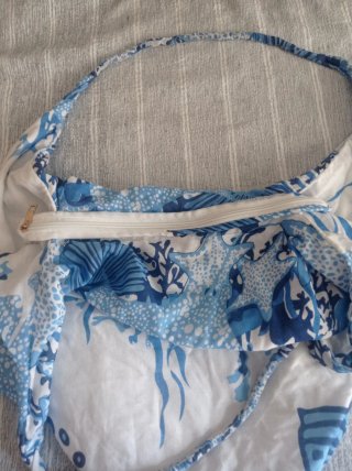 Borsa mare cotone fantasia blu/bianco