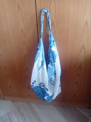 Borsa mare cotone fantasia blu/bianco
