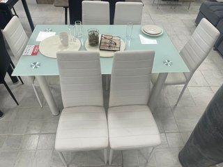 Mesa Comedor Cristal + 6 Sillas Blancas