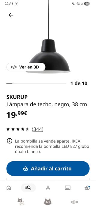 Lámpara de techo colgante Ikea negra