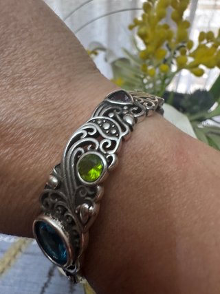 Brazalete Plata S925 con Piedras Azules y Verdes