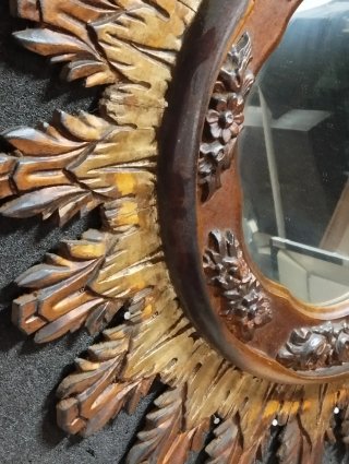 Specchio Sole in Legno Dorato e Marrone