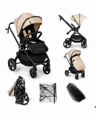 Silla de paseo color beige y negro reversible